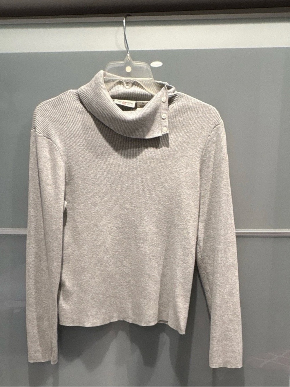 Polo by Ralph Lauren Light Gray Button-Trim Turtleneck Sweater